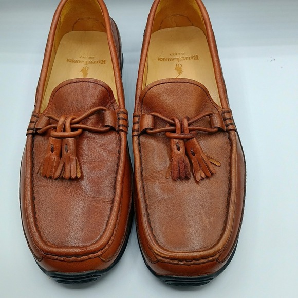 Polo Ralph Lauren Brown Leather Tassel Driving Shoe Loafer Mens Size 8 D - Picture 1 of 10